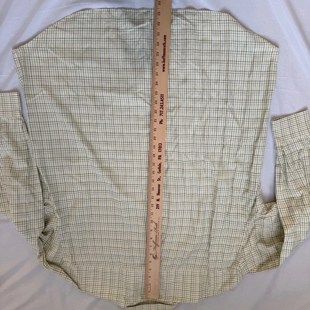 Robert Talbott XL Cream Green Blue Check Button Down Shirt Cotton Top
